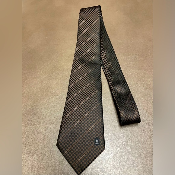 Louis Vuitton Silk Regimental Damier Tie Brown - Picture 1 of 5